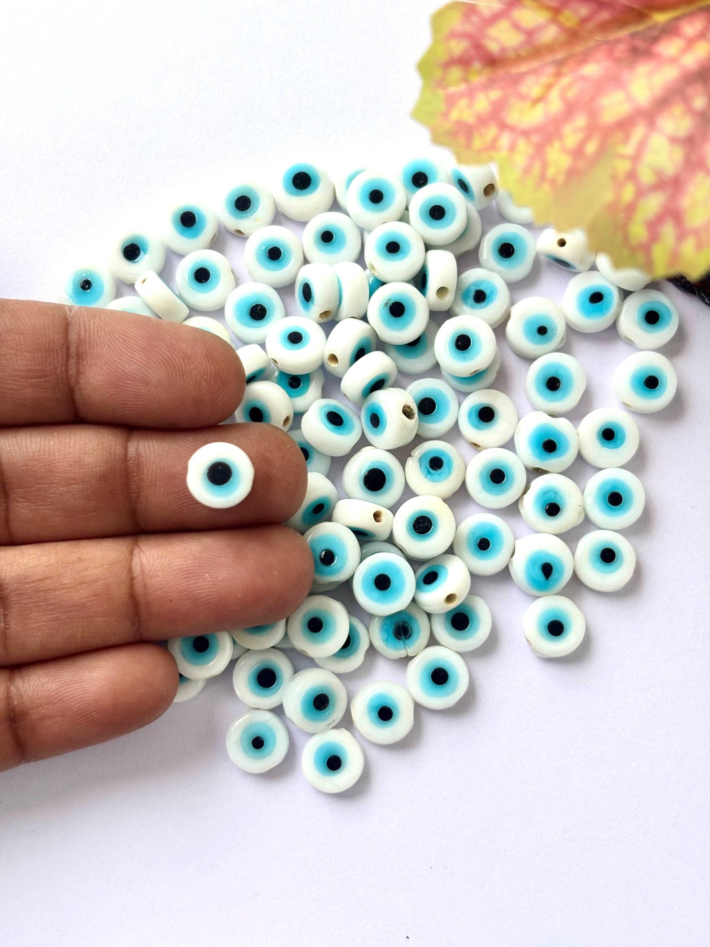 White and Blue Glass Evil Eye Beads