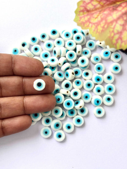 White and Blue Glass Evil Eye Beads