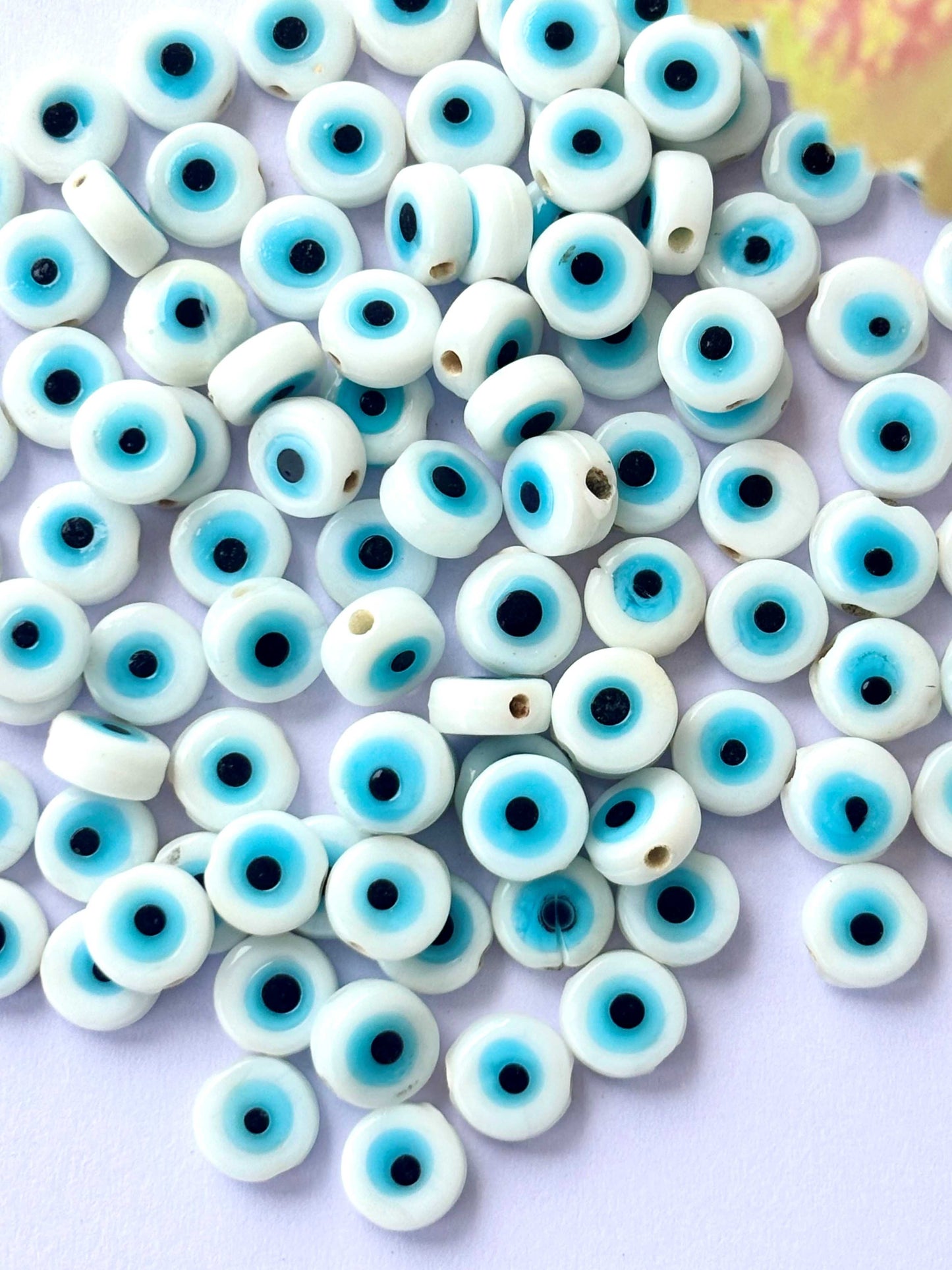 White and Blue Glass Evil Eye Beads