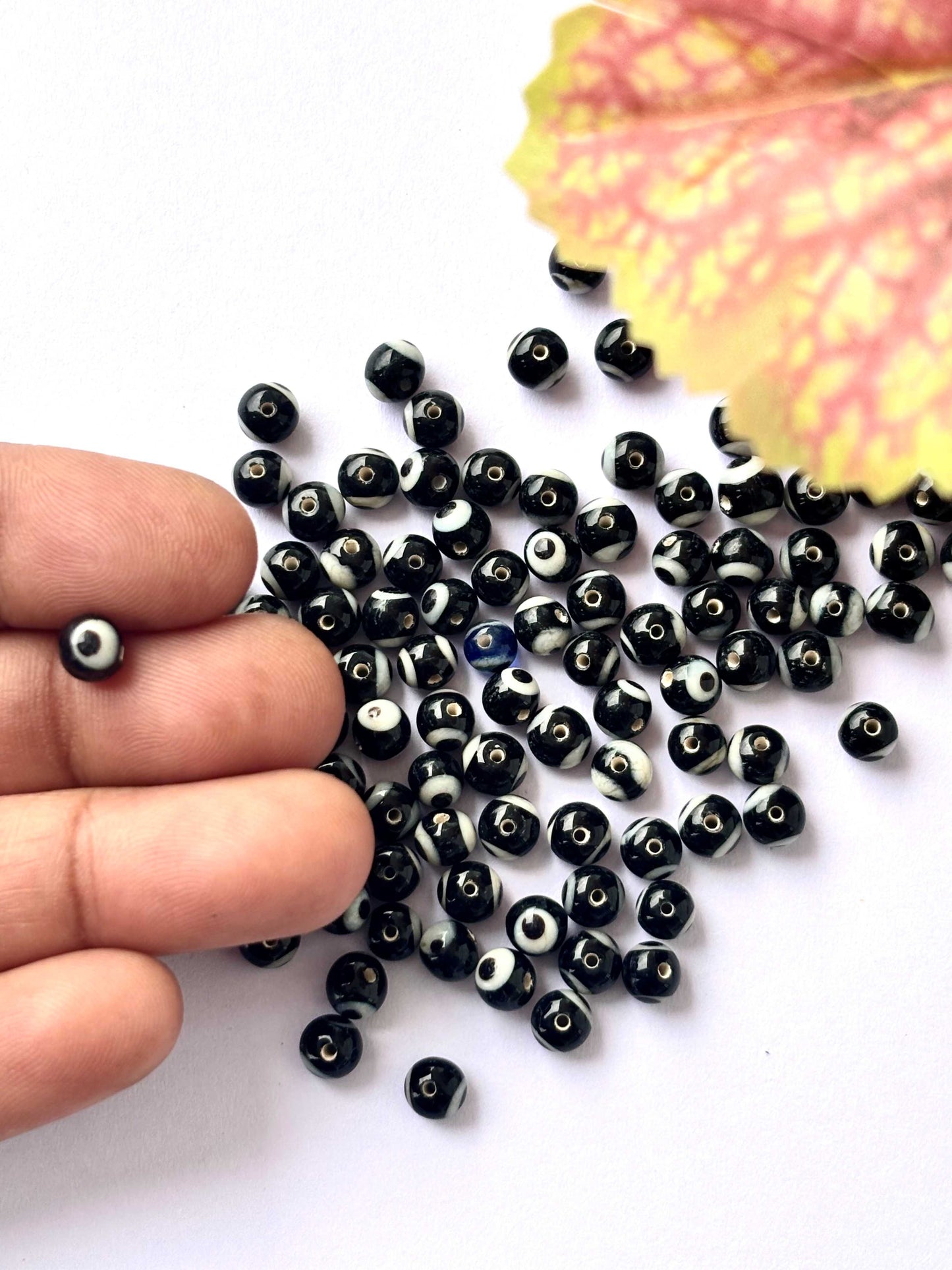 Small Black Round Glass Evil Eye Beads
