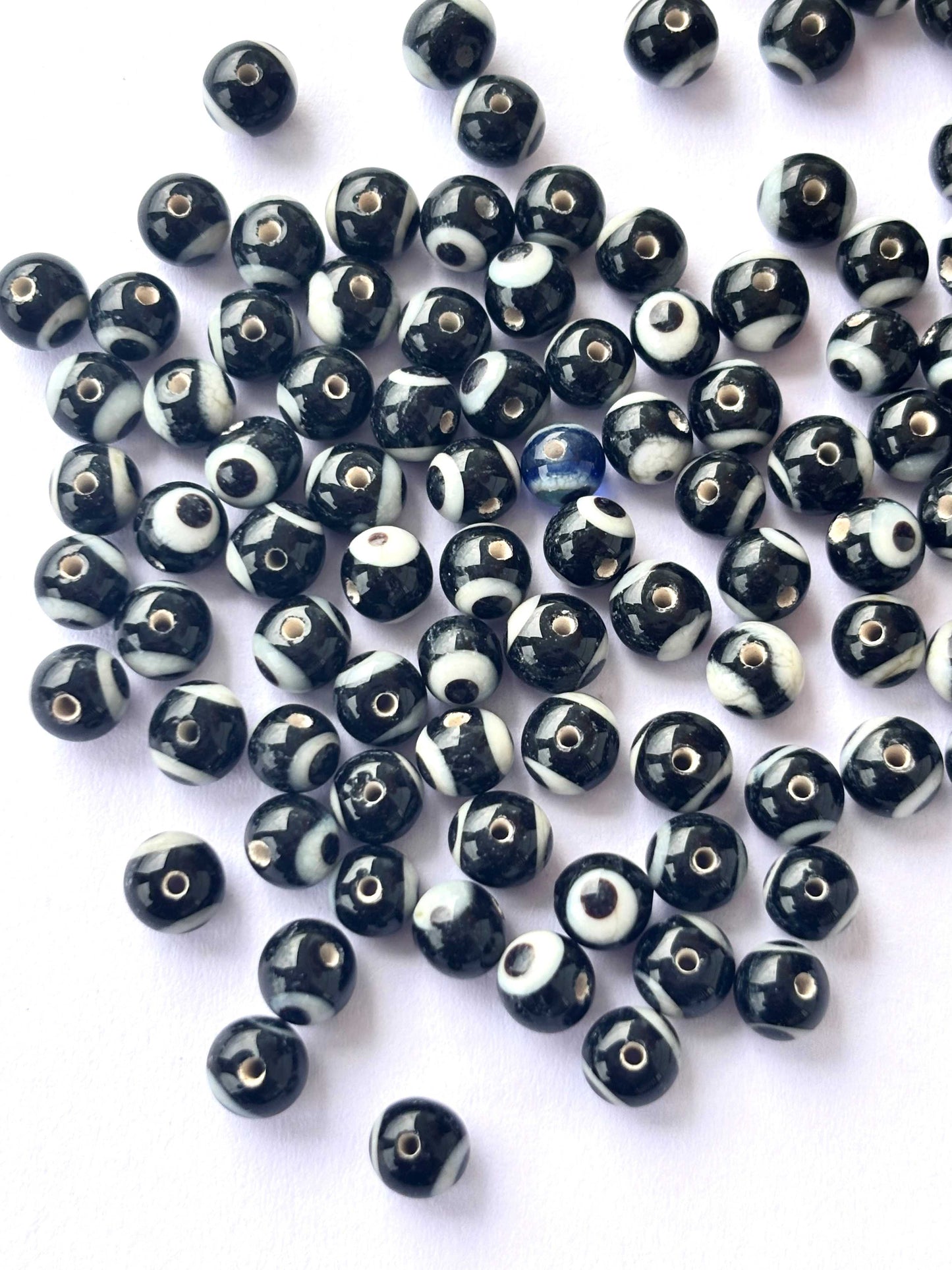 Small Black Round Glass Evil Eye Beads
