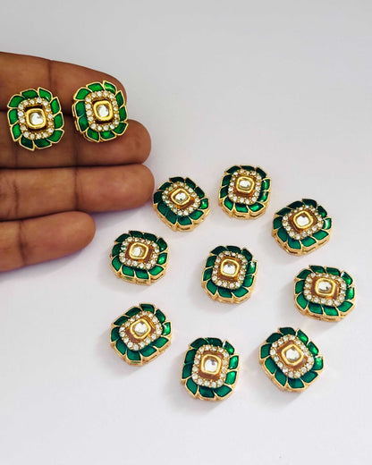 Bottle Green Meenakari Kundans