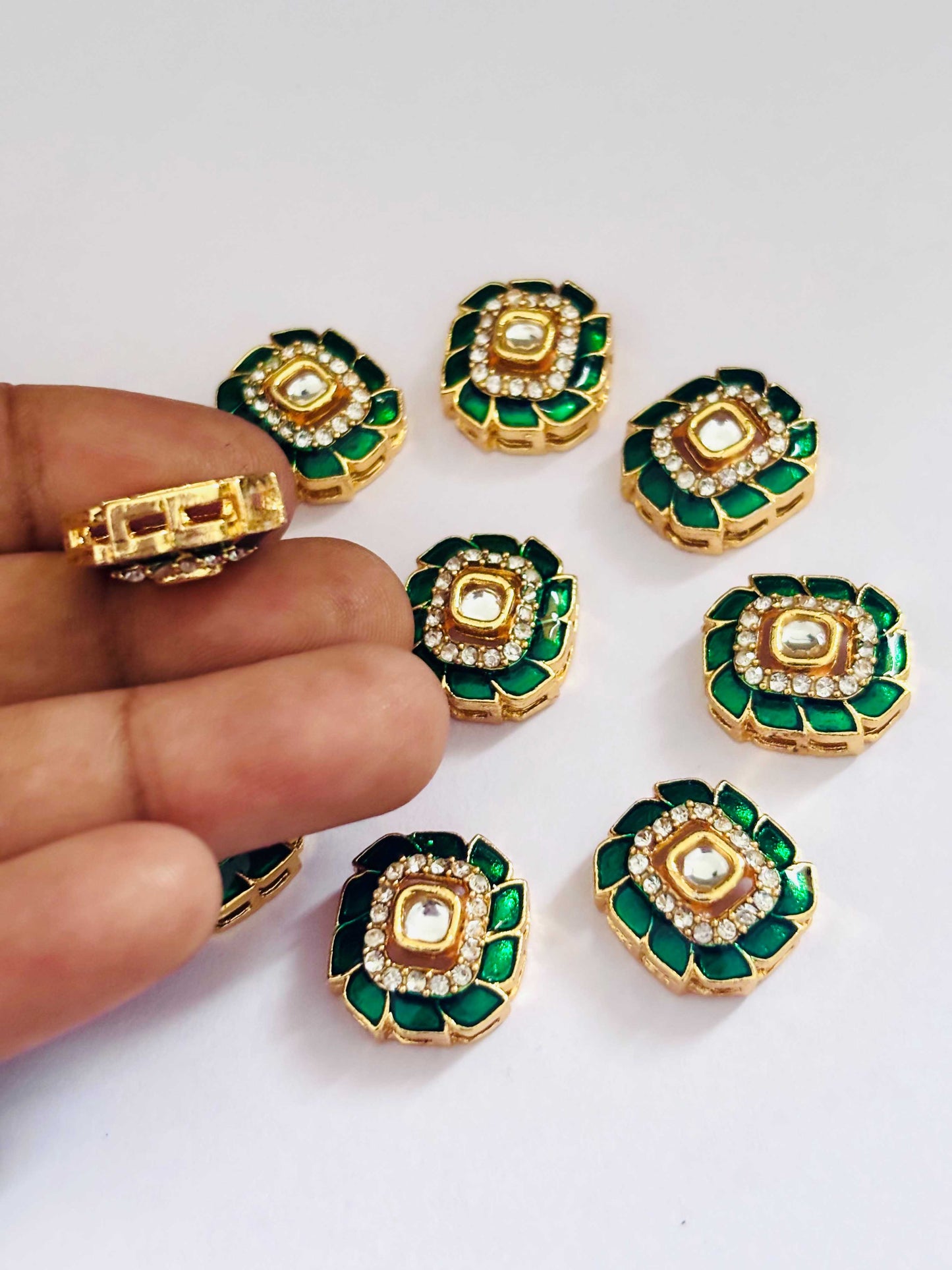 Bottle Green Meenakari Kundans