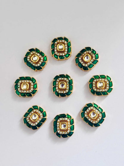 Bottle Green Meenakari Kundans