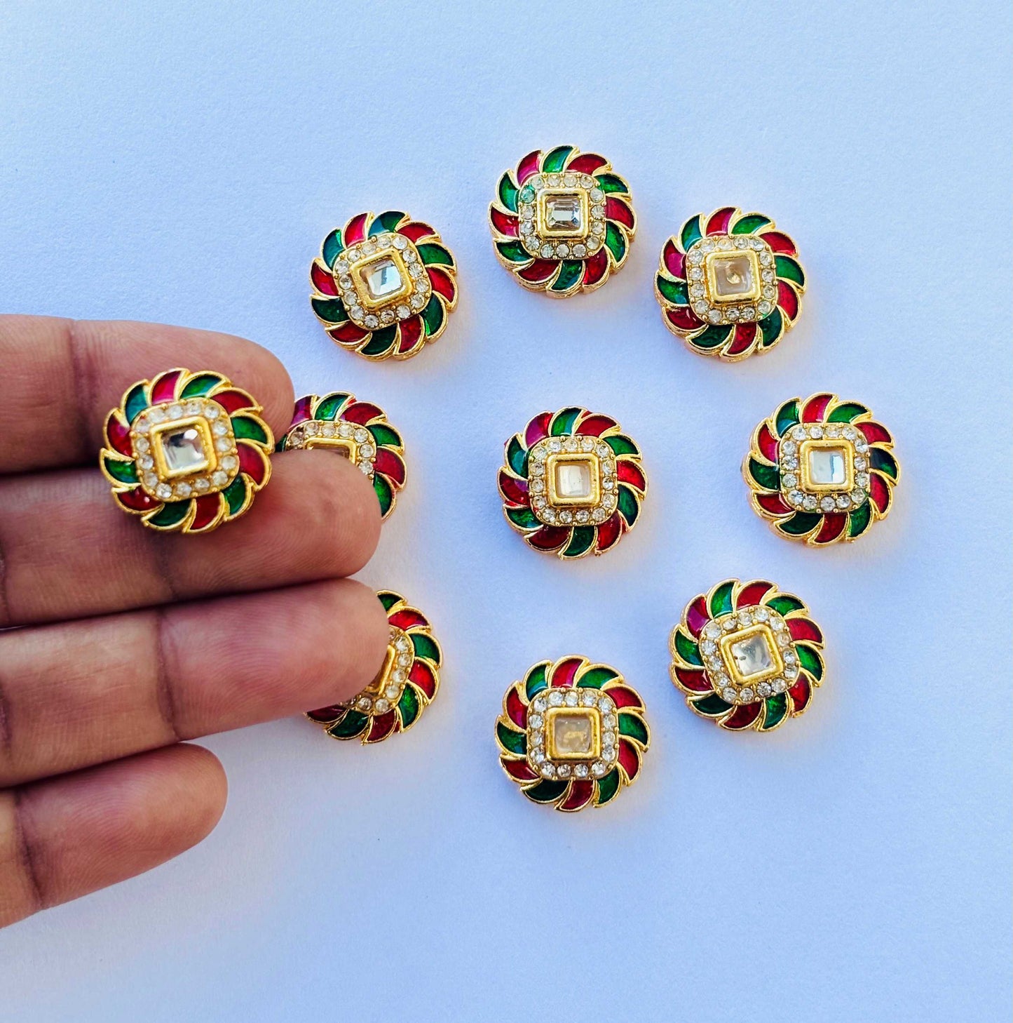 Red and Green Meenakari Kundans