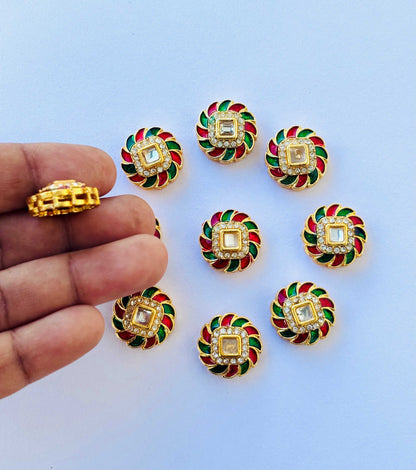 Red and Green Meenakari Kundans