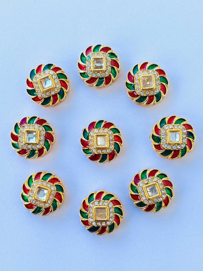 Red and Green Meenakari Kundans