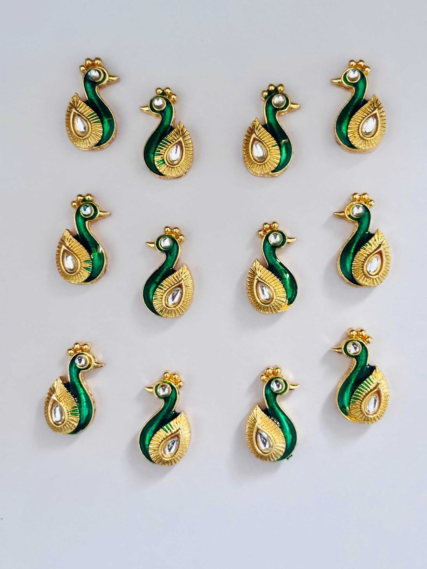Green Peacock Meenakari Kundans