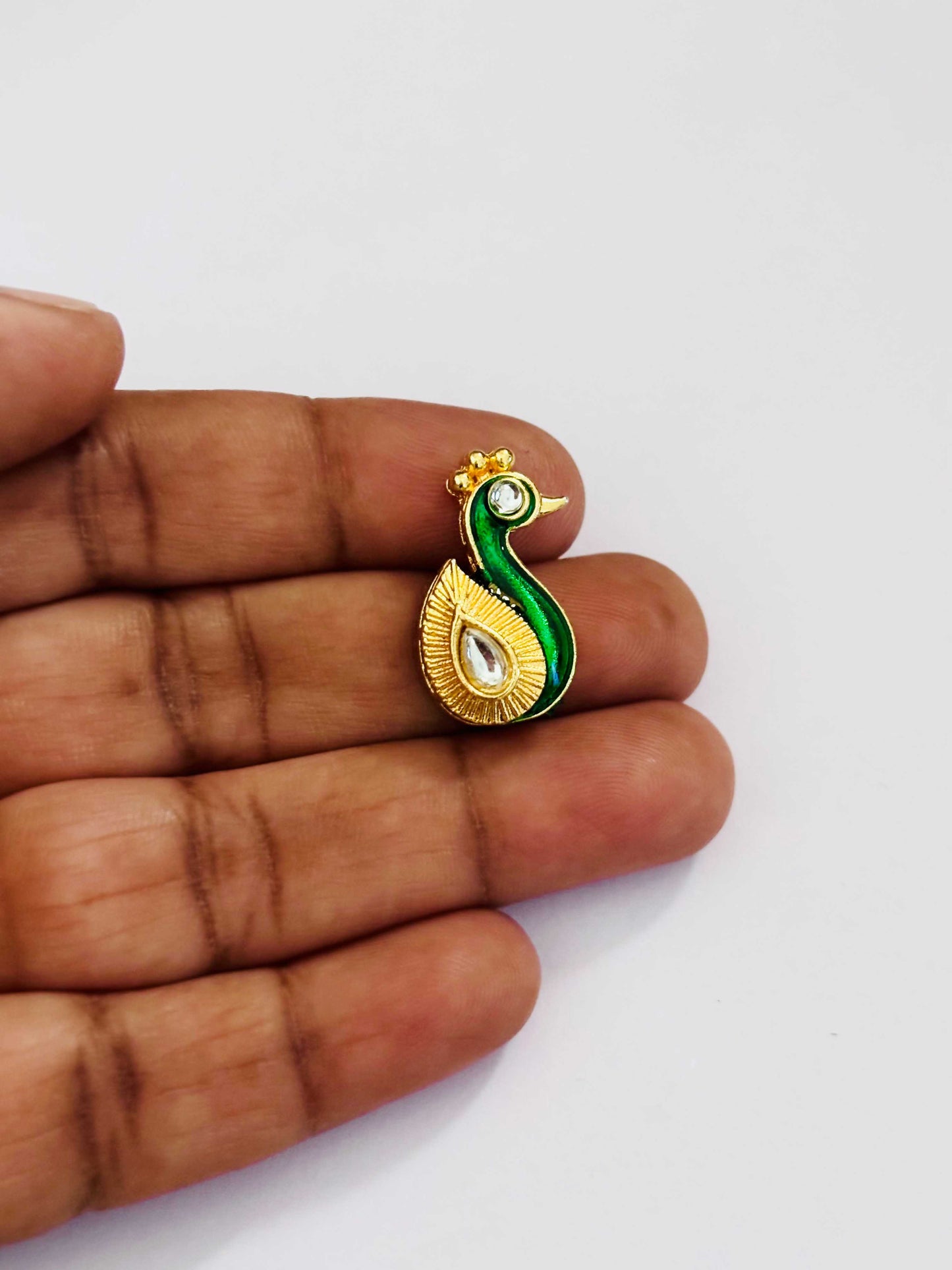 Green Peacock Meenakari Kundans