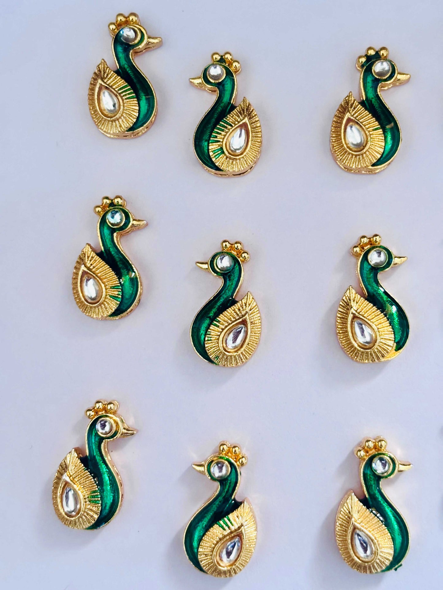 Green Peacock Meenakari Kundans