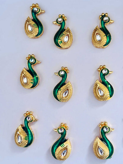 Green Peacock Meenakari Kundans