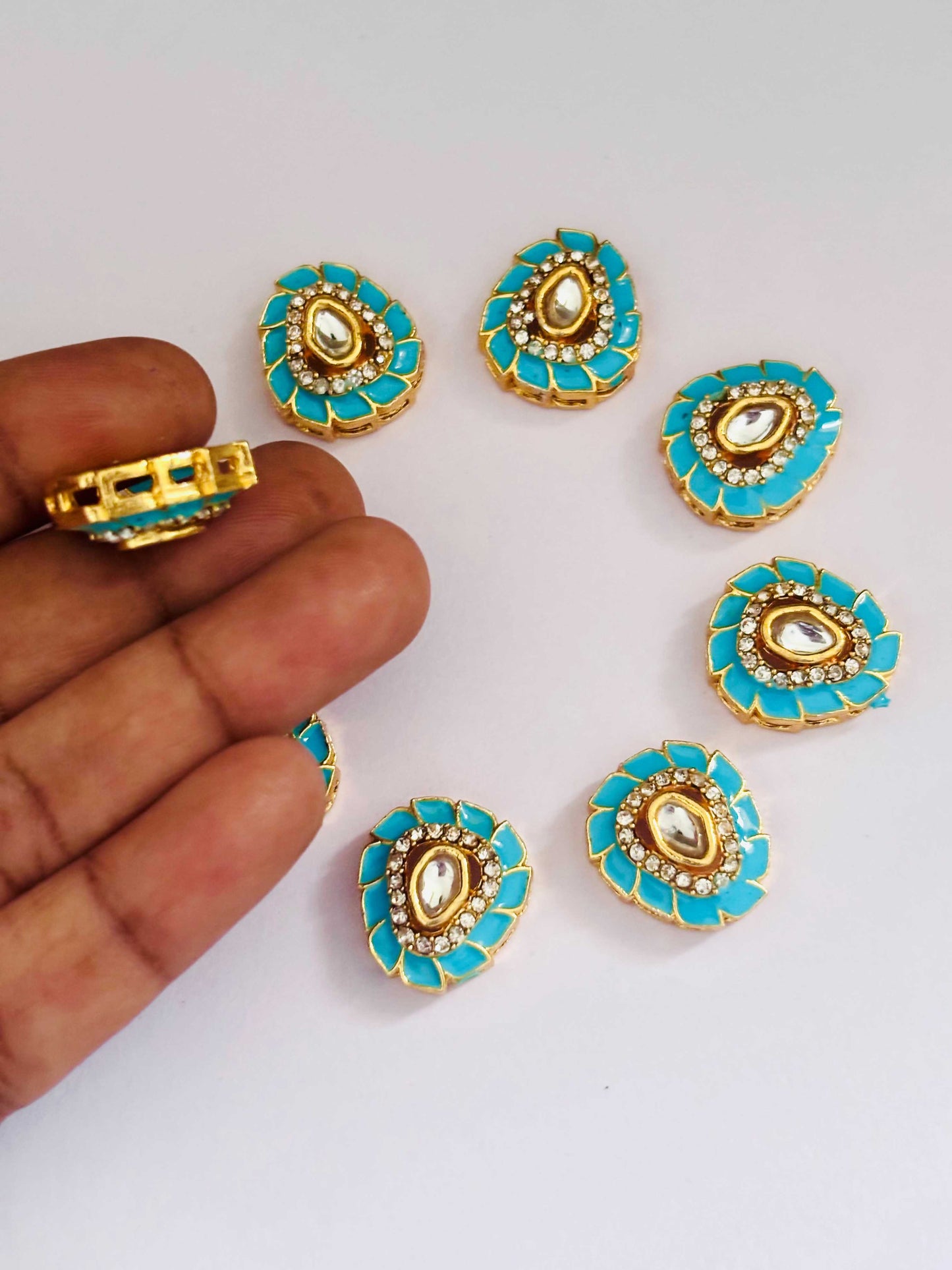 Blue Meenakari Floral Kundans