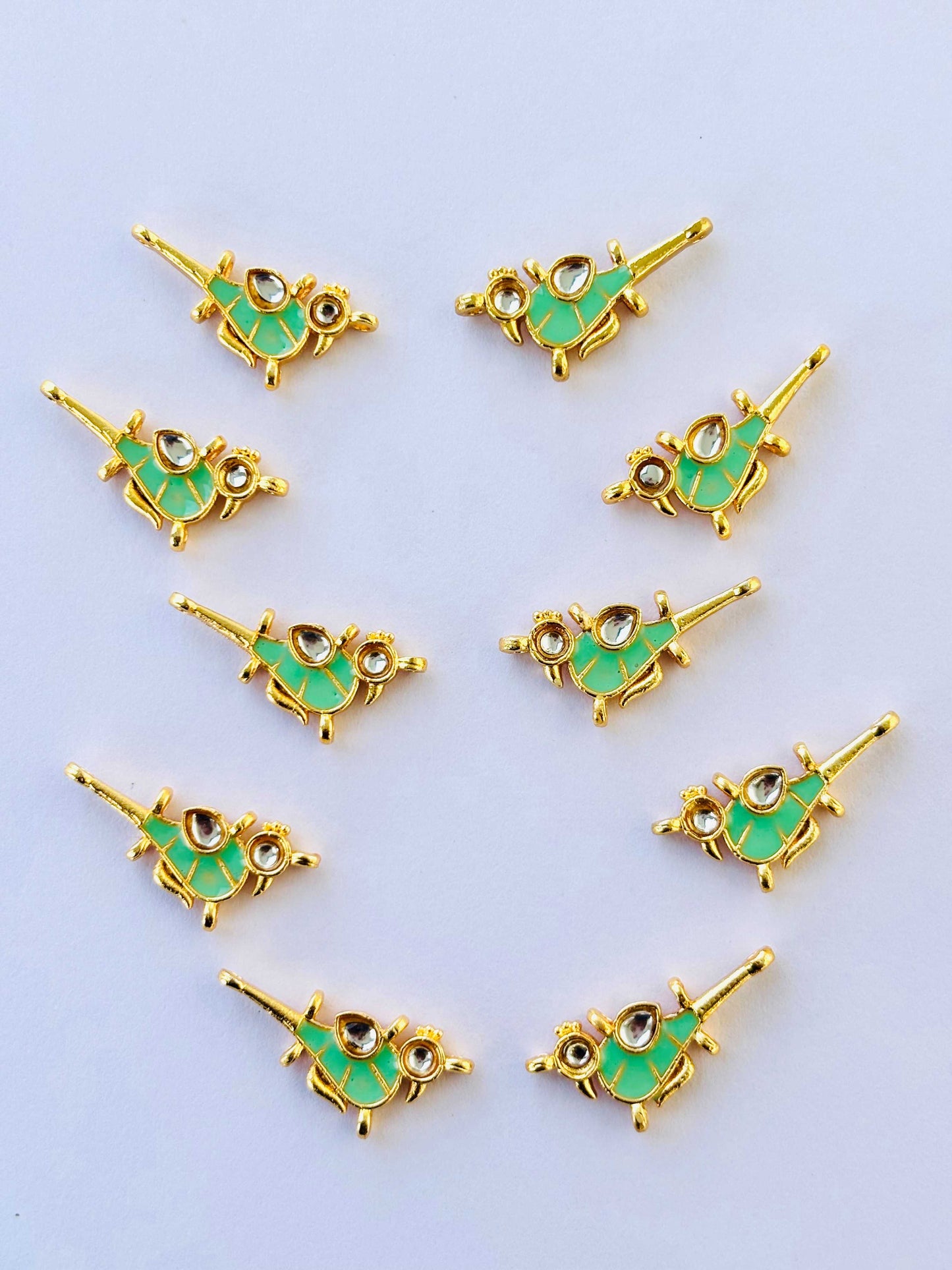 Mint Green Bird Meenakari Kundans