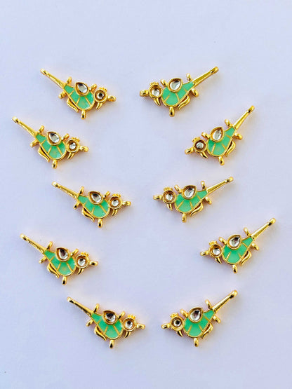Mint Green Bird Meenakari Kundans