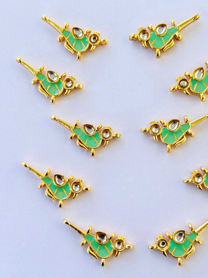 Mint Green Bird Meenakari Kundans