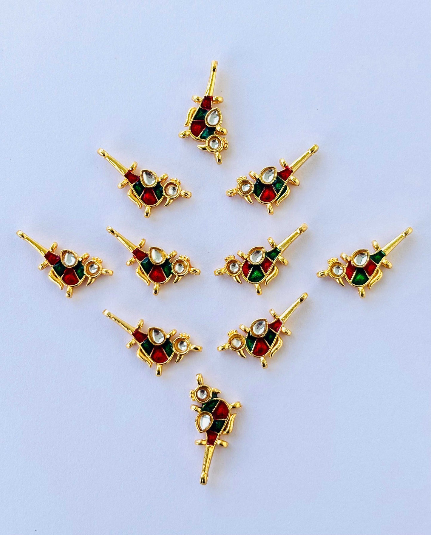 Red and Green Bird Meenakari Kundans