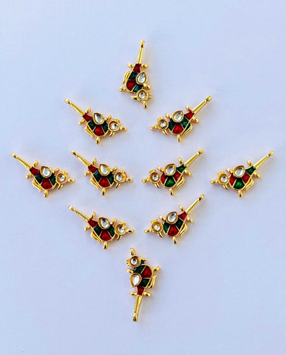Red and Green Bird Meenakari Kundans