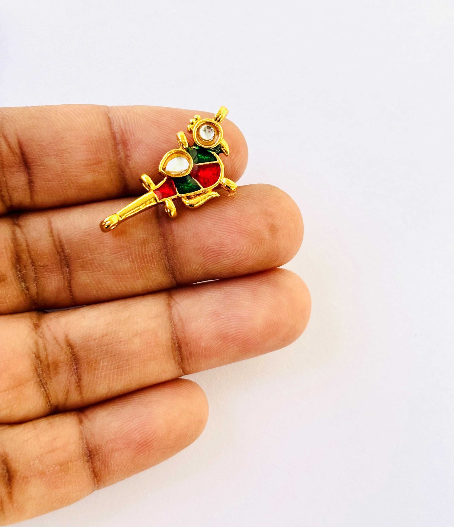 Red and Green Bird Meenakari Kundans