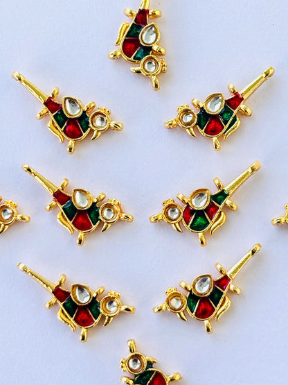 Red and Green Bird Meenakari Kundans
