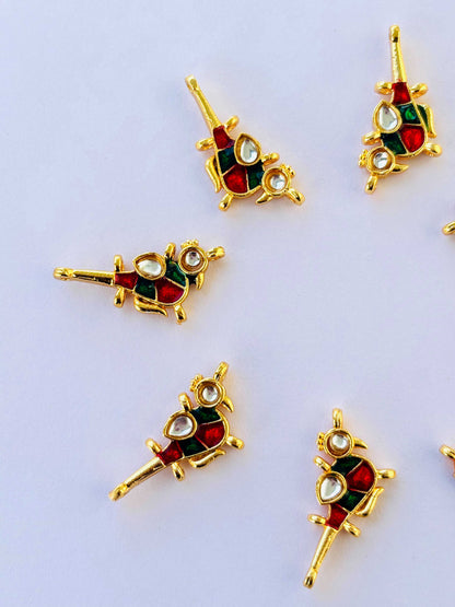 Red and Green Bird Meenakari Kundans