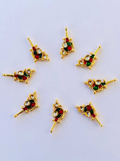 Red and Green Bird Meenakari Kundans