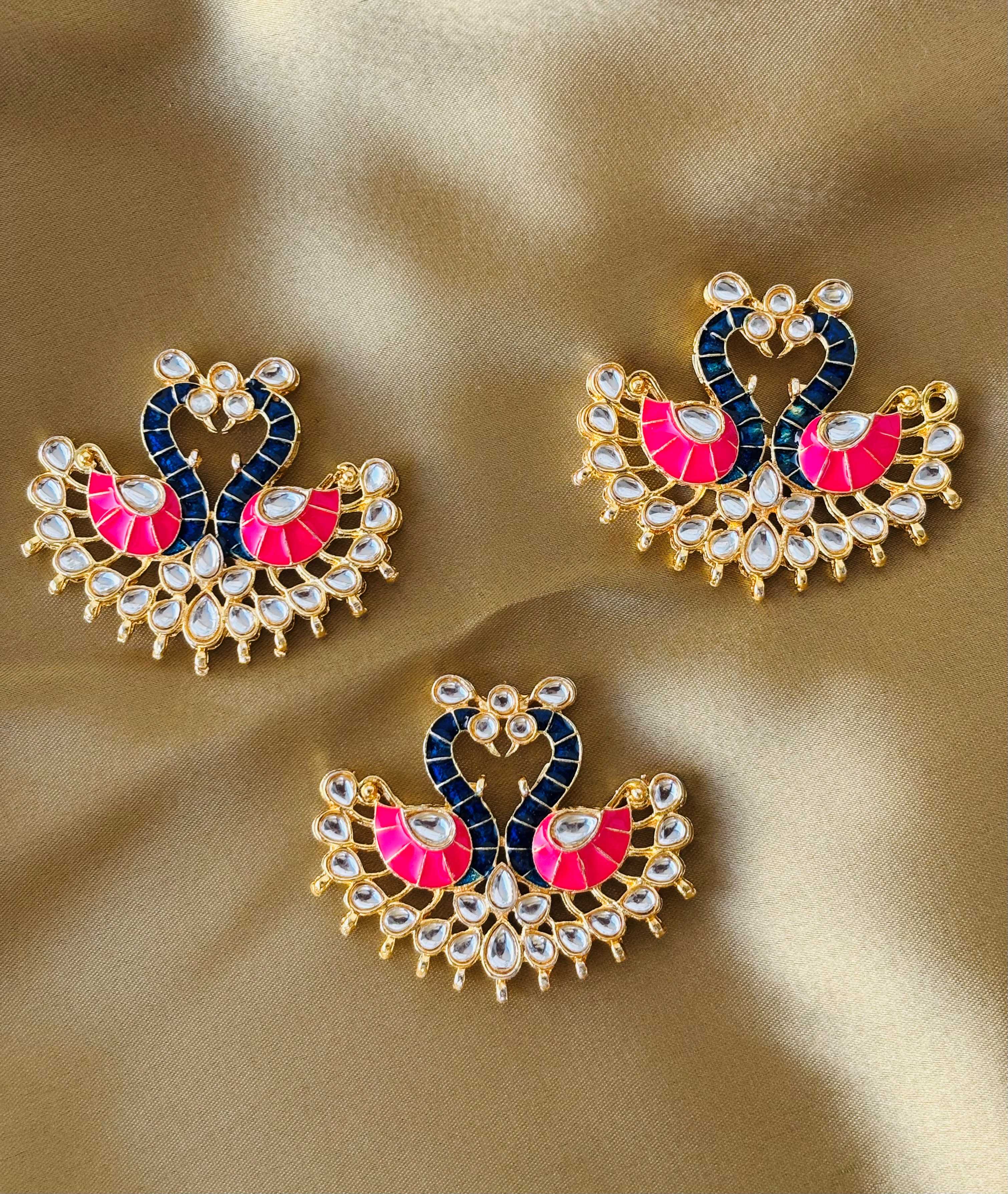 Pink and Blue Twin Swan Meenakari Pendants