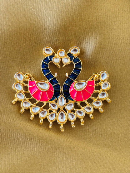 Pink and Blue Twin Swan Meenakari Pendants