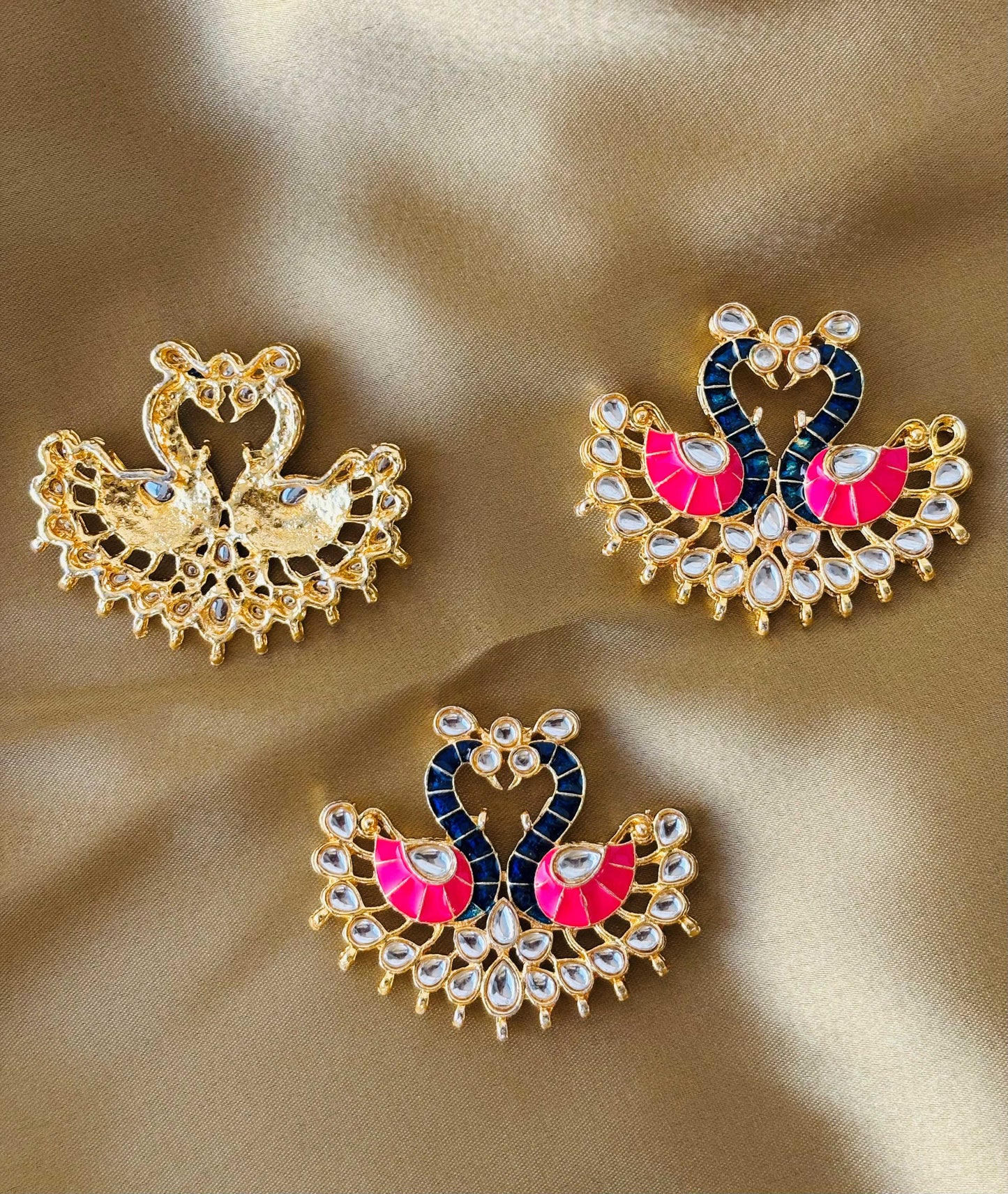 Pink and Blue Twin Swan Meenakari Pendants