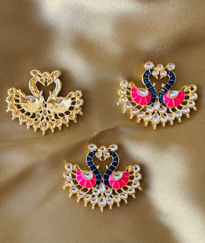 Pink and Blue Twin Swan Meenakari Pendants