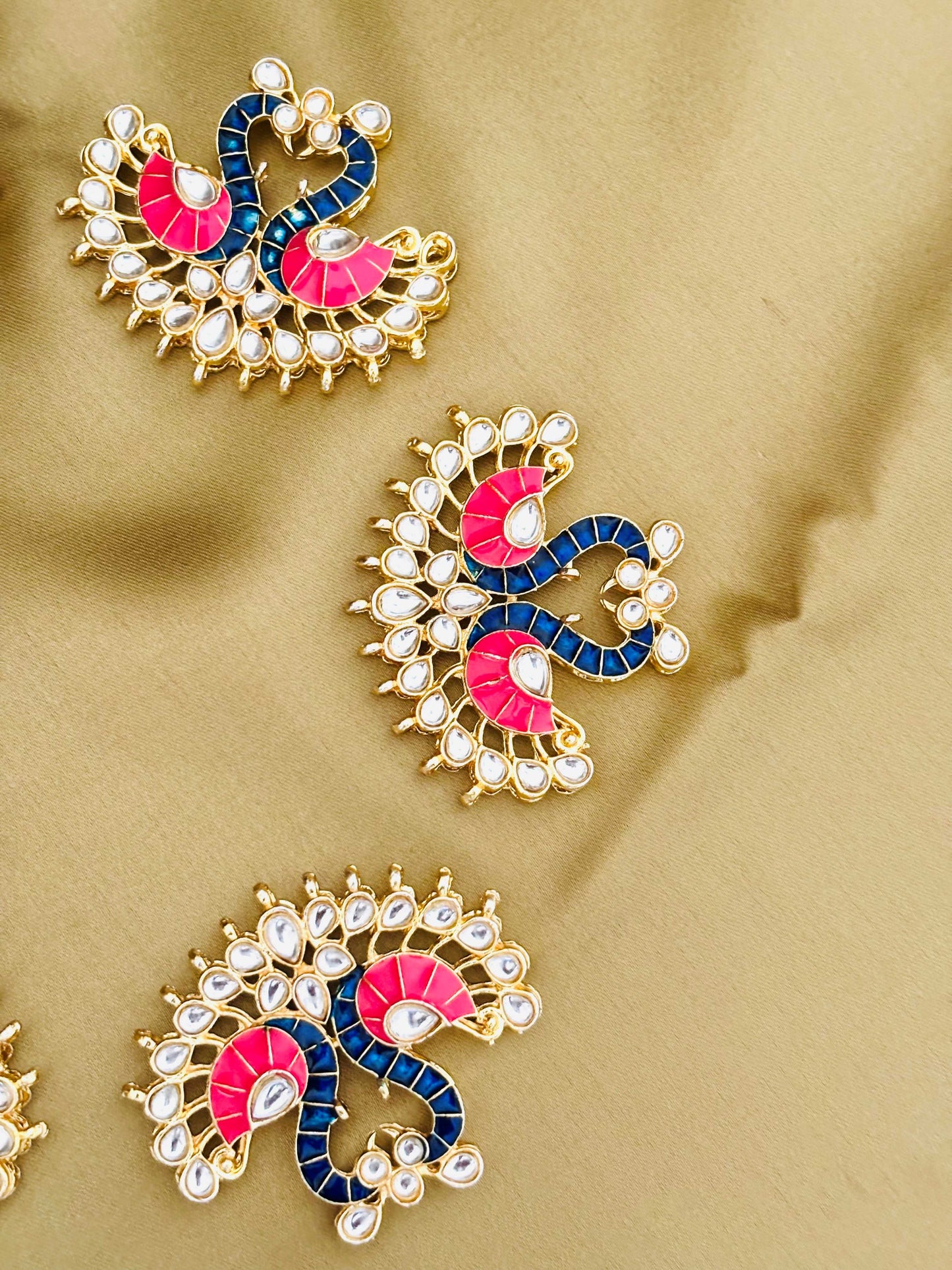 Pink and Blue Twin Swan Meenakari Pendants