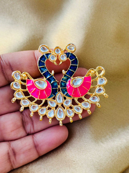 Pink and Blue Twin Swan Meenakari Pendants