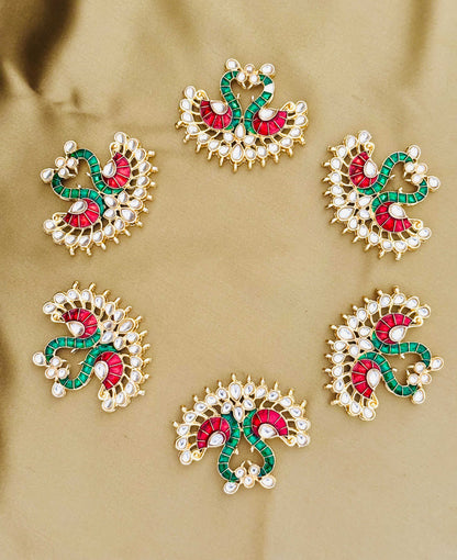 Red and Green Twin Swan Meenakari Pendants