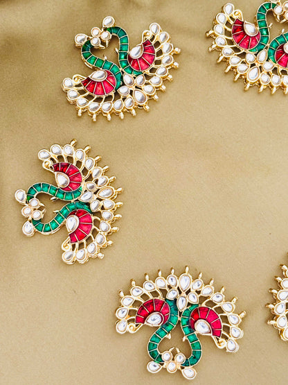 Red and Green Twin Swan Meenakari Pendants