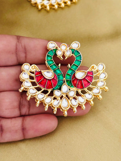 Red and Green Twin Swan Meenakari Pendants