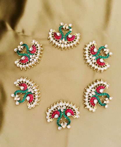 Red and Green Twin Swan Meenakari Pendants