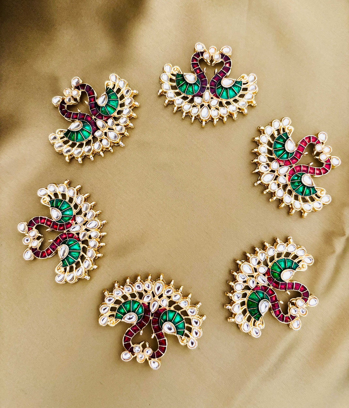 Green and Maroon Twin Swan Meenakari Pendants