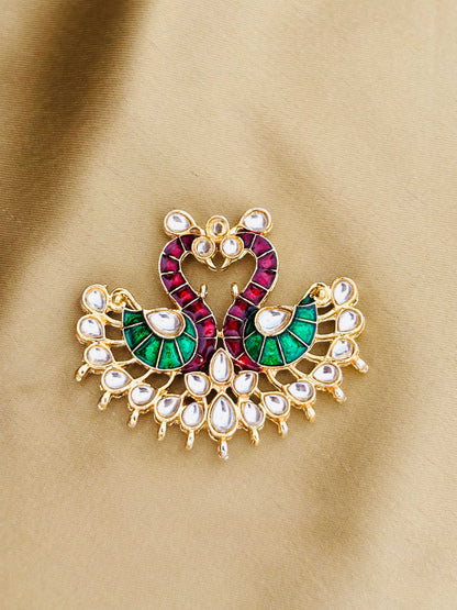 Green and Maroon Twin Swan Meenakari Pendants