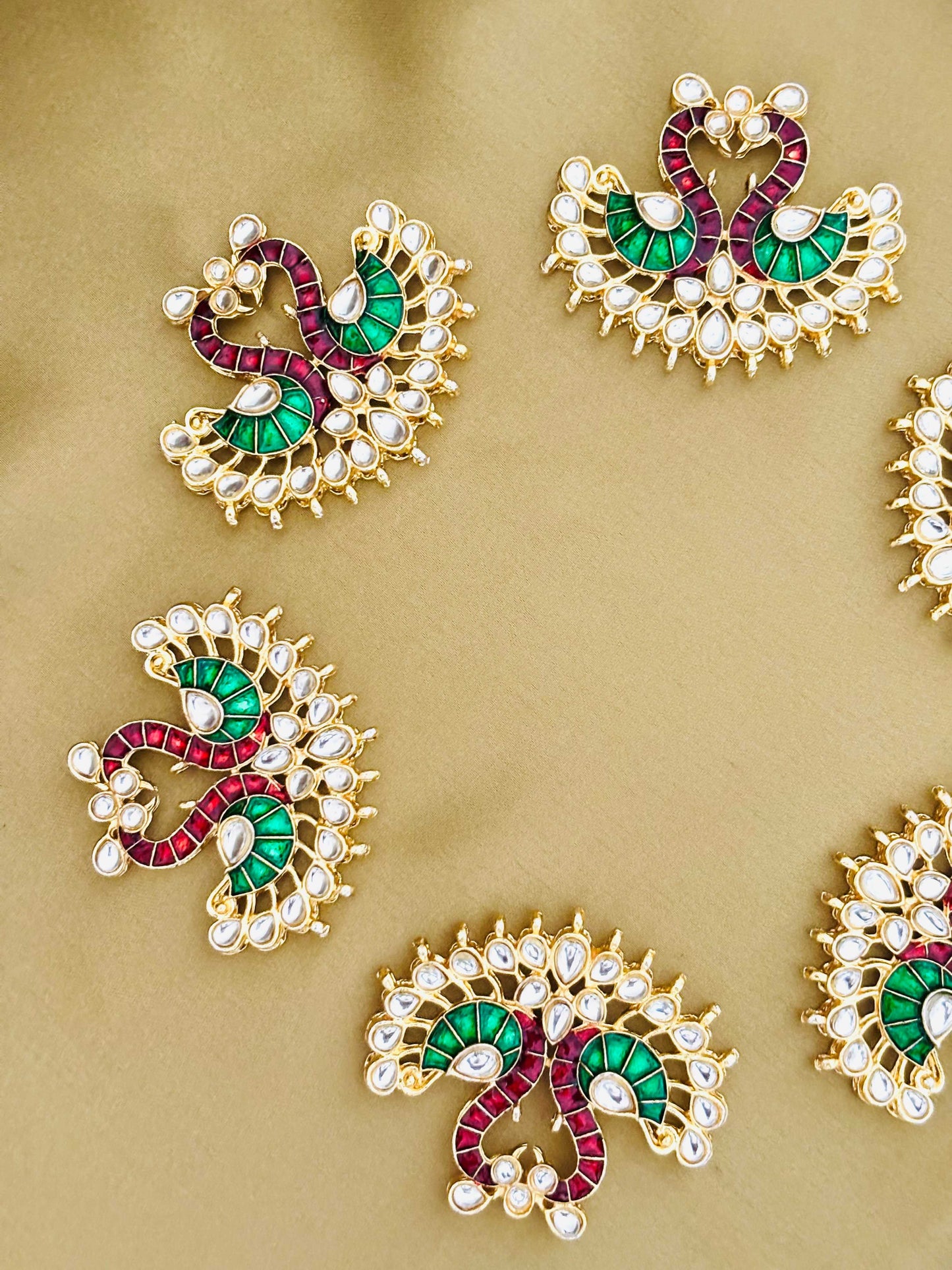 Green and Maroon Twin Swan Meenakari Pendants
