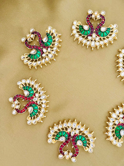 Green and Maroon Twin Swan Meenakari Pendants