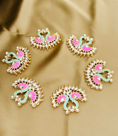 Pink and Mint Green Twin Swan Meenakari Pendants