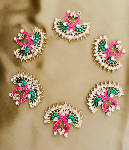Green and Rose Twin Swan Meenakari Pendants
