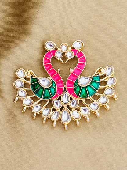 Green and Rose Twin Swan Meenakari Pendants
