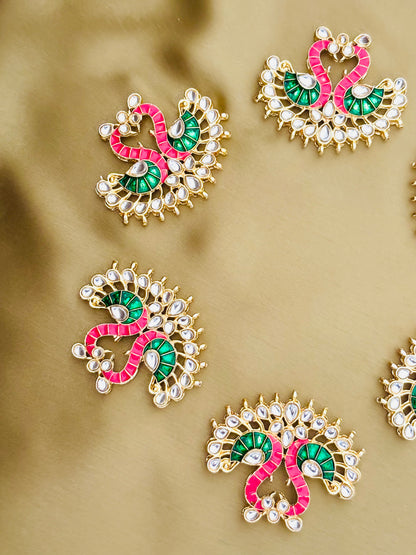Green and Rose Twin Swan Meenakari Pendants