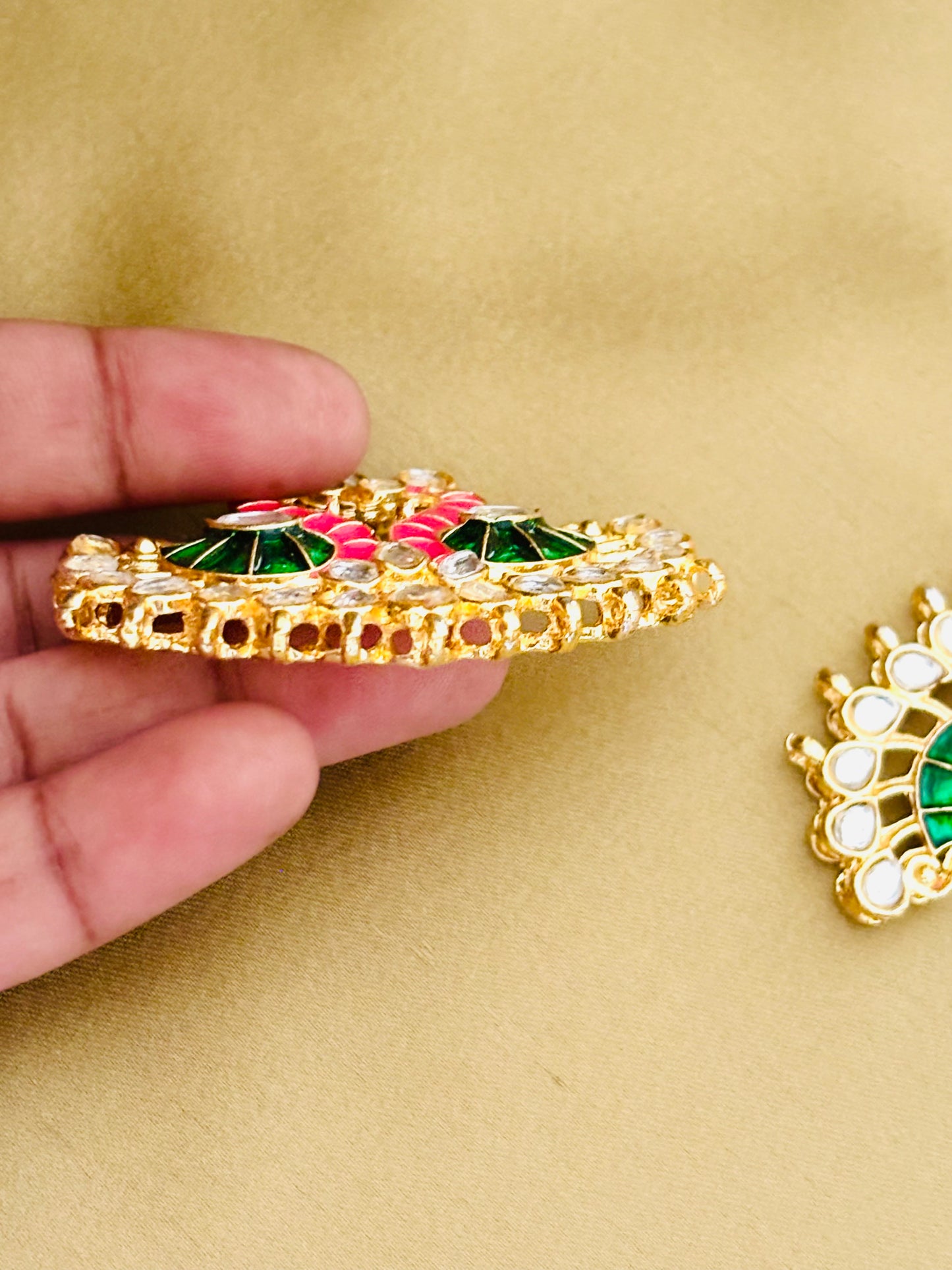 Green and Rose Twin Swan Meenakari Pendants