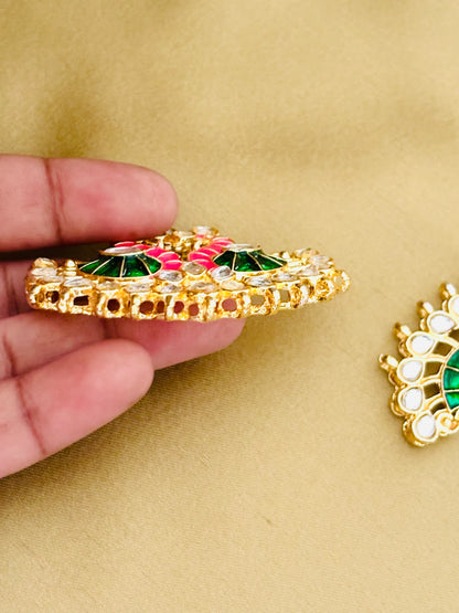 Green and Rose Twin Swan Meenakari Pendants