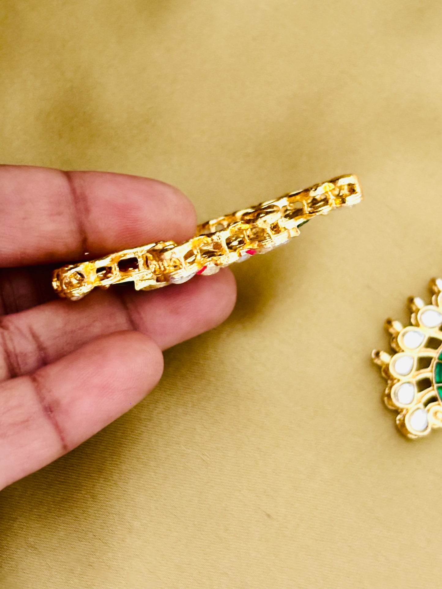 Green and Rose Twin Swan Meenakari Pendants