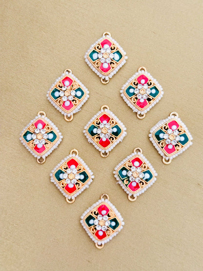 Red and Green Square Pearl Kundan Connectors