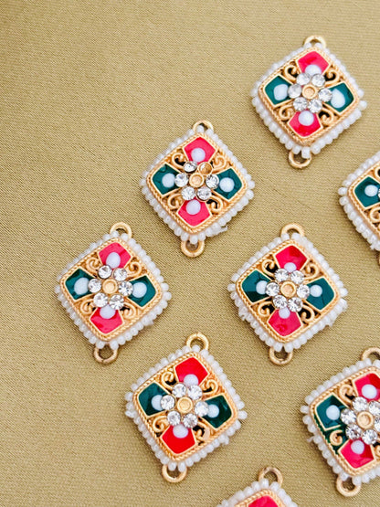 Red and Green Square Pearl Kundan Connectors