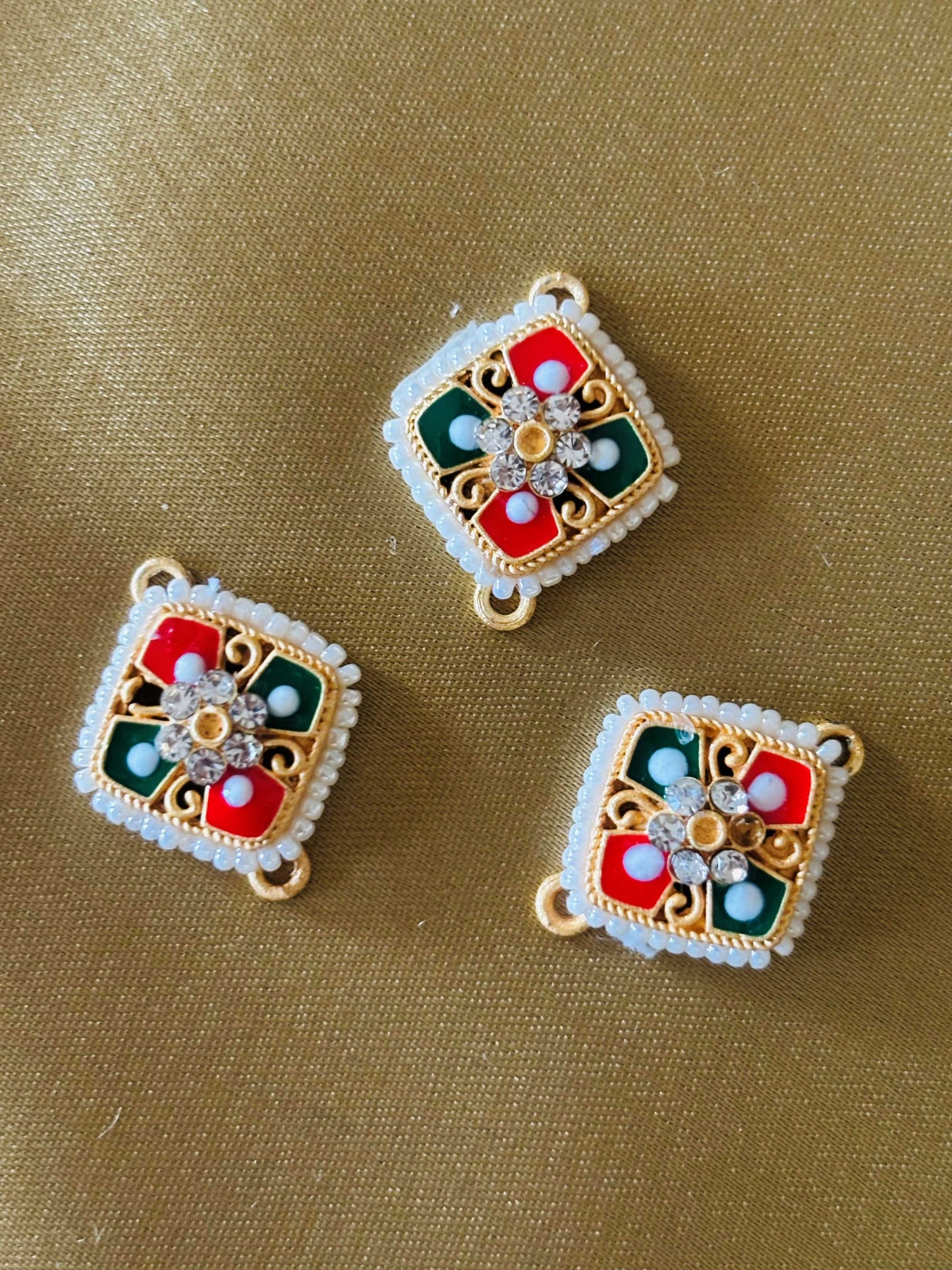 Red and Green Square Pearl Kundan Connectors