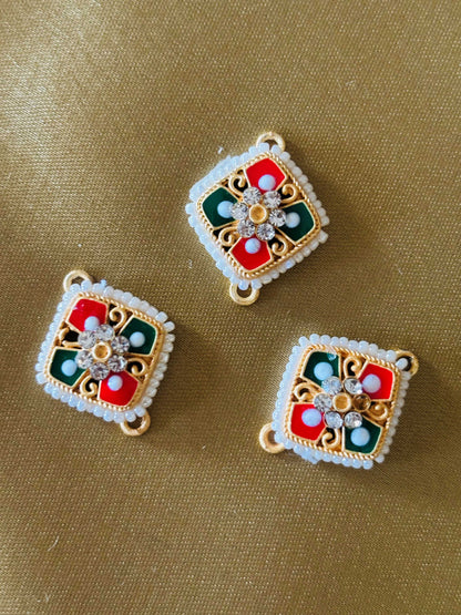 Red and Green Square Pearl Kundan Connectors
